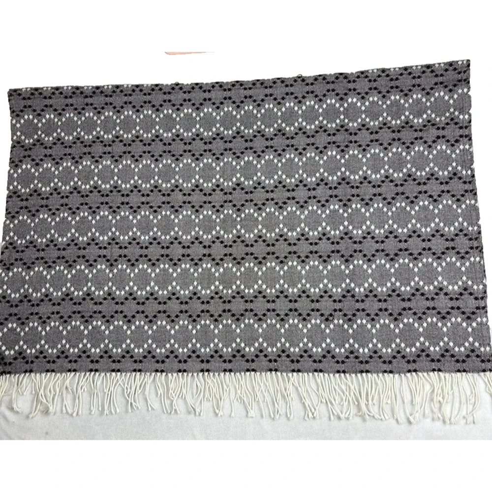 West Elm Throw Blanket Diamond Dot Decorative Burgundy White 44x56 Fringe